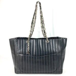 CHANEL CC logo Mademoiselle Double Chain Tote Bag Shoulder Bag Leather Black